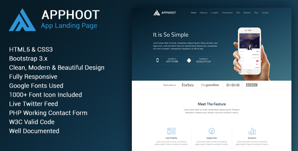 Apphoot - Responsive App Landing Page Template