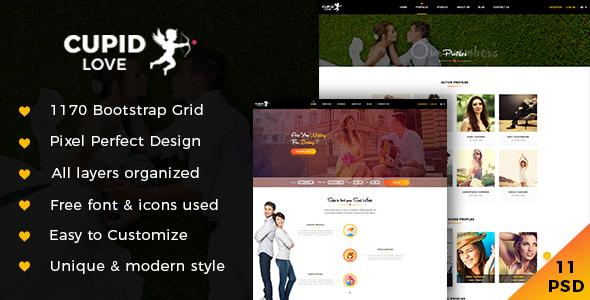 CUPID LOVE - Dating Website PSD Template