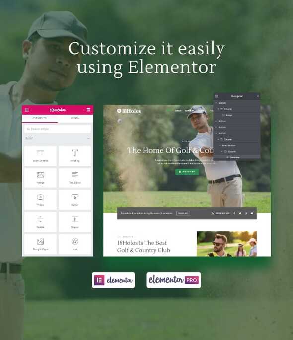 18Holes - Golf & Country Club Website Elementor Template Kit