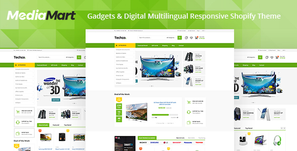 Gadgets & Digital Multilingual Responsive Shopify Theme, Computer, MediaMart - Electronic