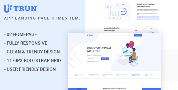 App Landing page HTML5 Template, UTRUN - Software