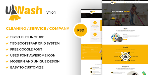 Uwash - Cleaning Service Company PSD Template