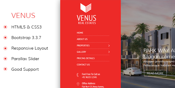 Venus - Real Estate Responsive HTML5 Template
