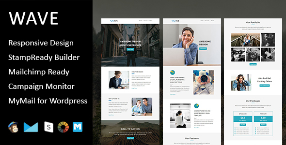 Wave - Multipurpose Responsive Email Template with Stampready Builder Access