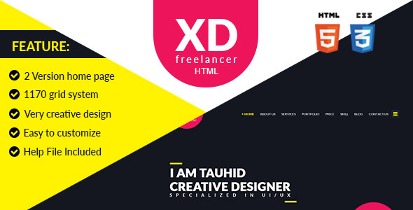 XD Freelancer- Personal/Agency Portfolio One Page HTML Template