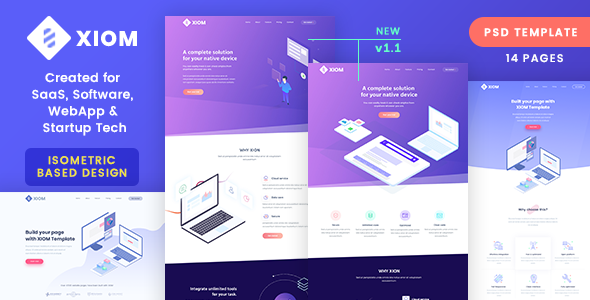 WebApp and Startup Tech PSD Template, Software, XIOM – SaaS