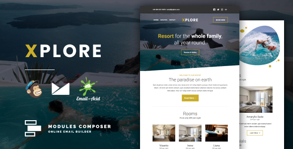 Booking & Traveling with Online Builder, Xplore - Responsive Email for Hotels