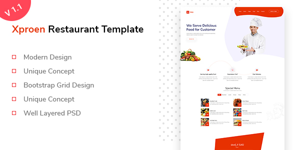 Xproen – Creative Restaurant  PSD Template