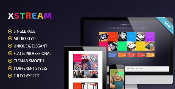 XTREAM - Metro Style Single Page PSD Theme