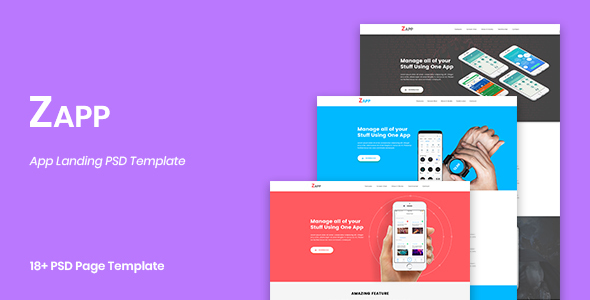 Zapp - App landing psd template