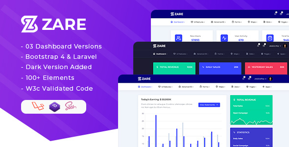 Zare - Bootstrap 4 + Laravel Admin Dashboard Template