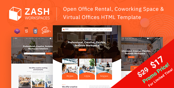 Zash - Office Rental & Coworking Space HTML Template