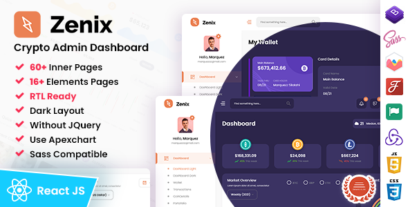 Zenix - React Redux Crypto Admin Dashboard