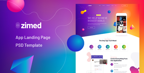 Zimed - App Landing Page PSD Template