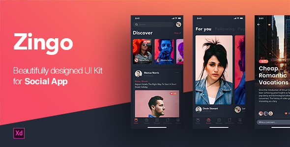 ZINGO - Social UI Kit for Adobe XD