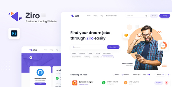 Ziro - Freelancer Directory Website Design Template PSD