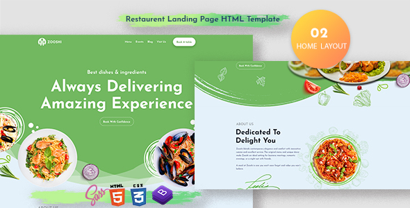 Zooshi- Restaurent Landing Page HTML Template